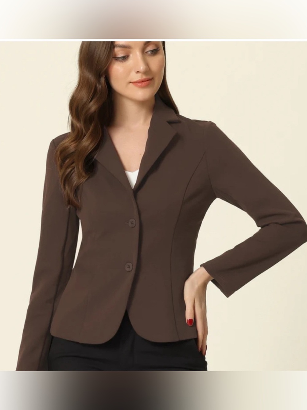 Allegra K Brown Fitted Two-Button Blazer Size S